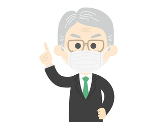 訴えるマスクを着けた年配男性のイラスト