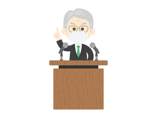 演説するマスクを着けた男性のイラスト