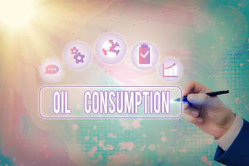 Text sign showing Oil Consumption. Business photo text This entry is the total oil consumed in...