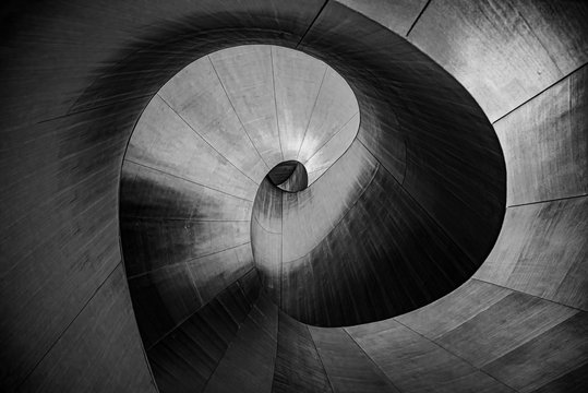 Abstract View Of A Spiral Staircase In Ontario, Canada. 