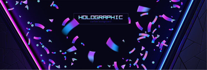 Confetti background colorful explosion. Holographic with Light Glitch Effect. Abstract vector illustration banner