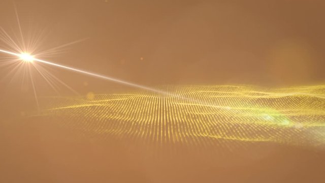 Animation of floating particles of light and wandering star on orange background