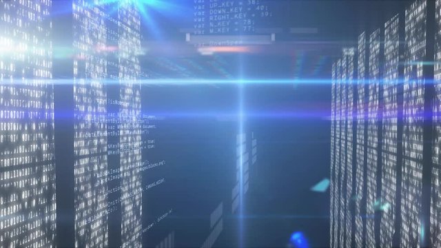 Animation of data with computer processors in background