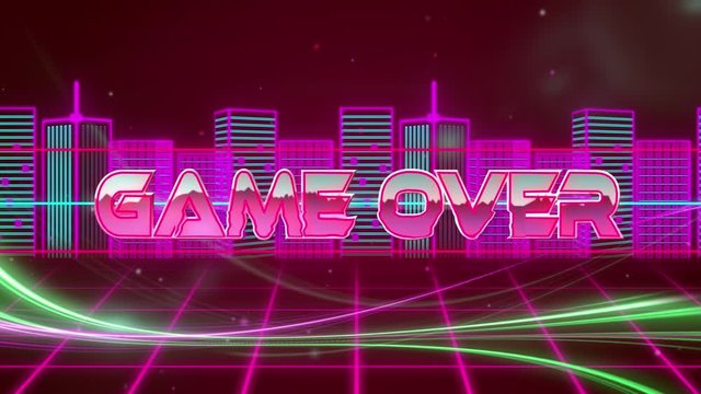 Animation of the words Game Over written in metallic pink letters