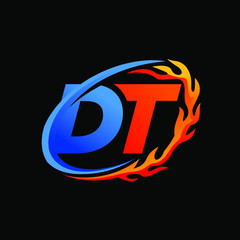 Initial Letters DT Fire Logo Design