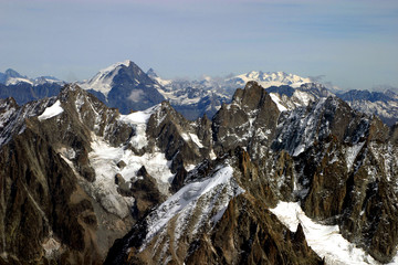 Fototapeta na wymiar Chamonix Mountains in French Alps, France. This picture was taken from the Mount Aiguille Du Midi.
