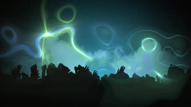 Animation of green and blue smoke trails moving in seamless loop