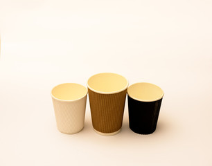 Recyclable take out coffee or teacups isolated against a white background. 