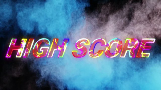 Animation of the words High Score on video computer game screen
