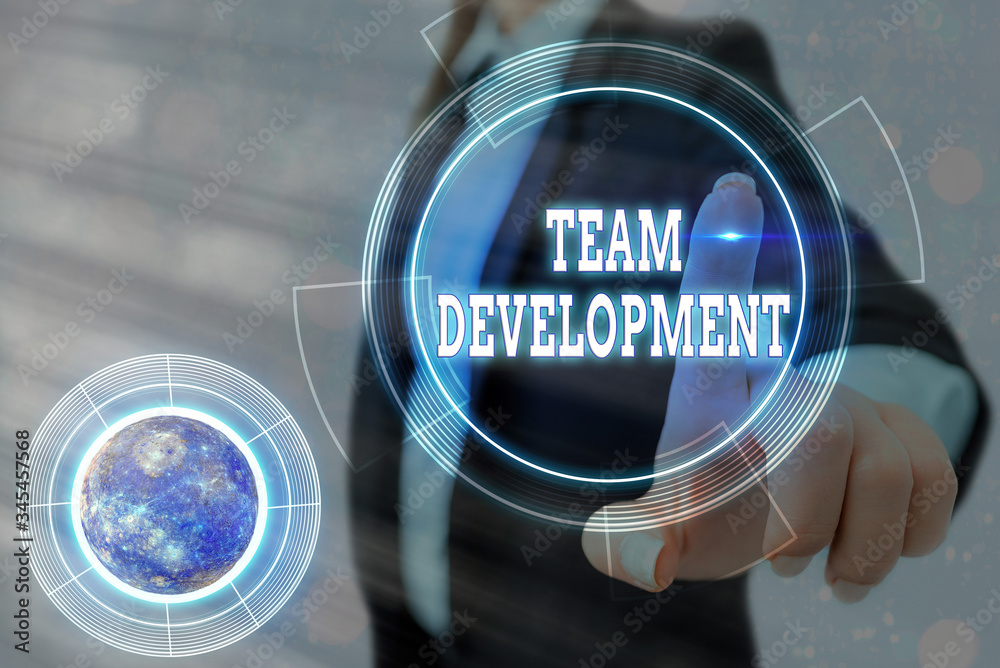 Poster conceptual hand writing showing team development. concept meaning learn why and how small groups cha