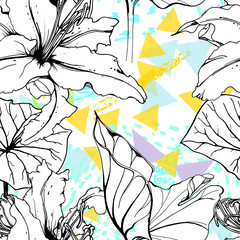Fototapeta premium Floral Geometric Print Tropical Jungle Leaf Brush