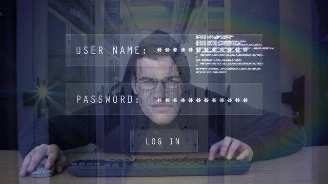 Animation of hooded man hacking a computer 