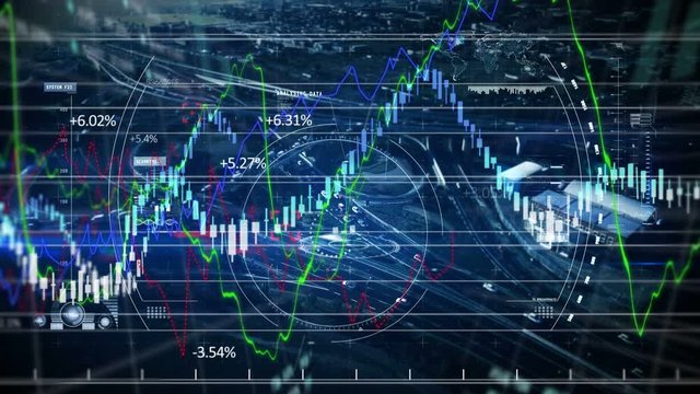 Animation of stock market display on glowing background.