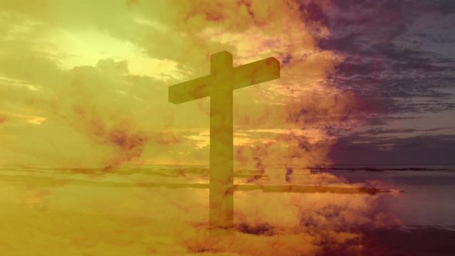 Animation of a Christian cross over moving clouds