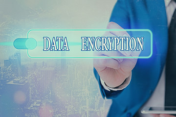 Writing note showing Data Encryption. Business concept for Symmetrickey algorithm for the...