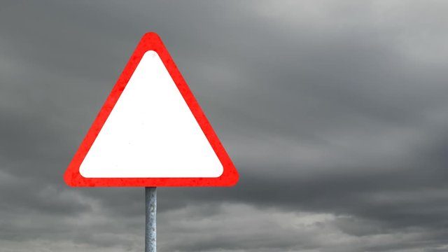 Animation of  triangle road sign with sky in the background