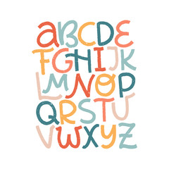 Cartoon English alphabet. ABC. Funny hand drawn graphic font.