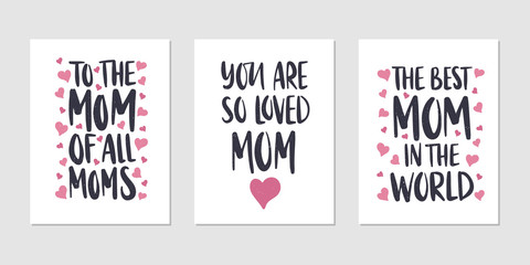 Mother's Day holiday illustration set. Vector greeting card. Hand drawn lettering