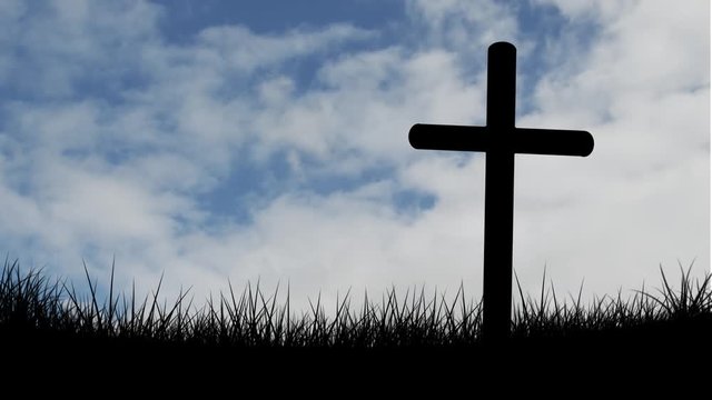 Animation of silhouette of Christian cross over clouds
