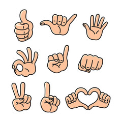 Cartoon hands set. Different gestures