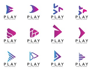 set of Abstract play button logo