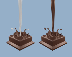 Chocolate bar and chocolate milk bar splash  smooth abstract shapes , 3d illustration 3D Rendering