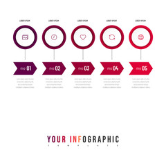 Modern abstract infographic with 5 steps or processes elements and icons. Business concept. Vector illustration