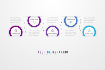 Fototapeta na wymiar Infographic design elements for your business data with 5 circle options, parts, steps, timelines or processes. Vector illustration.
