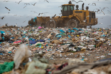 Rubbish piled on a landfill full of trash