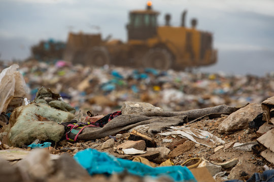 Rubbish piled on a landfill full of trash 