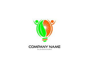 leaf, sun, people with bulb energy logo design vector
