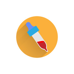Pipette colorful flat icon with long shadow. Pipette with blood flat icon