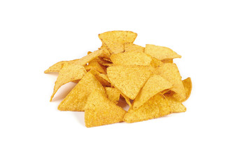 A pile nachos chips isolated on white background