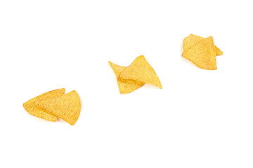 Spicy nachos chips isolated on white background