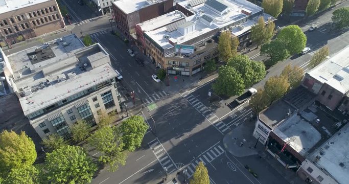 Historic aerial footage of empty streets in downtown Portland, Oregon due to COVID-19.