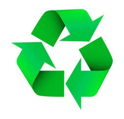 Obraz premium Green sign for recycling garbage, used raw materials. Caring for the environment. Vector in realistic style