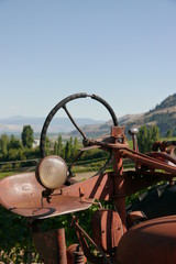 A vintage tractor in a vineyard - steering wheel