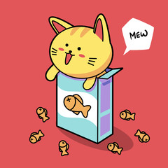 cat with a pet food box