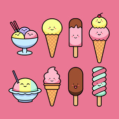 kawaii illustration ice cream collection