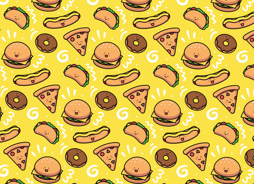 Background pattern with kawaii fast food