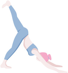 Girl is doing yoga. Illustration. Vector image. Pink hair. Leg down dog