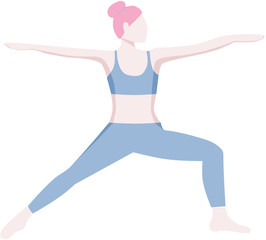 Fototapeta na wymiar Girl is doing yoga. Warrior Illustration. Vector image. Pink hair.