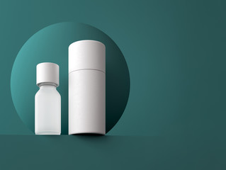 Design of natural cosmetic cream , serum, skincare blank bottle packaging. bio organic product. Presentation template. Abstract background. 3d illustration