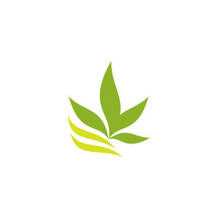 Cannabis leaf with swoosh logo design vector template