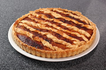 Shoofly Tart with Golden Syrup Filling on Granite Surface