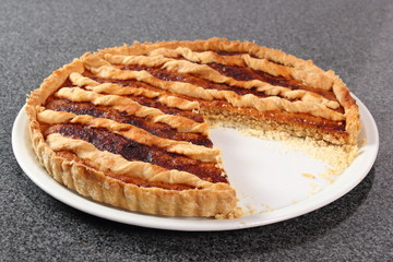 Shoofly Tart with Golden Syrup Filling on Granite Surface
