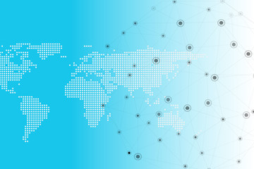 Global network connection background. World map dot point backdrop and line composition concept of global business. Vector Illustration
