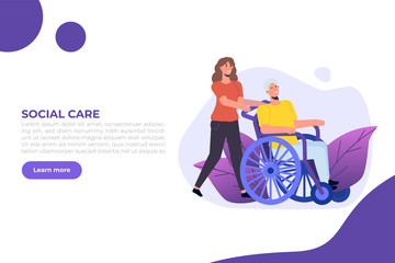 Fototapeta premium Social workers or Volunteer Care about senior people. Vector illustration.