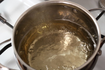 Boiling Cider in Pan on Gas Stove. Making Cider Pie Series.