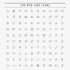 100 web minimal line icons collection